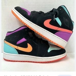 Nike Air Jordan 1 Mid GS Candy Black Purple Orange Aqua 7 Youth Women’s 8.5